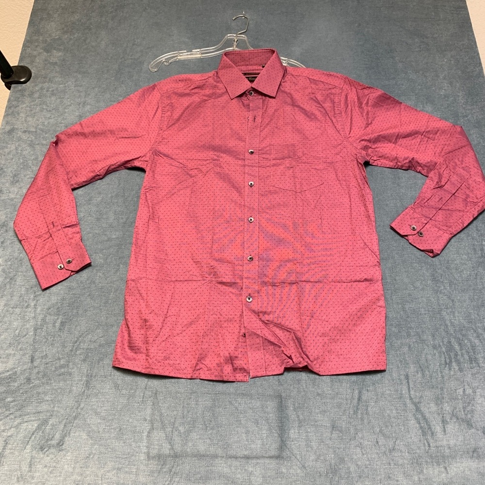 Cobb Italy Dress Shirt Mens 15.5 Pink Geometric Chest Pocket Long Sleeve Formal
